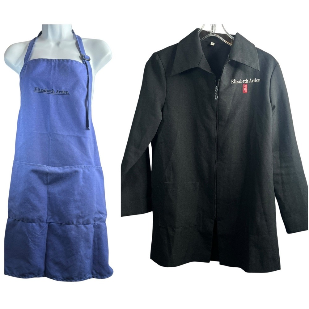 Lot/2 ELIZABETH ARDEN Jacket & Apron SMALL Uniform Top Pockets Cosmetics Counter